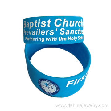 Blue Custom LOGO Printed Silicone Wide Band Bracelet